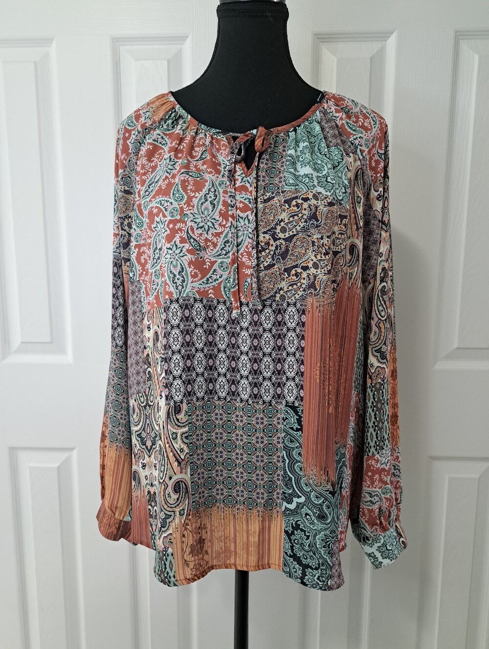 Northern Reflections Womens Blouse Size Large Boho Floral Paisley Flowy Earthy